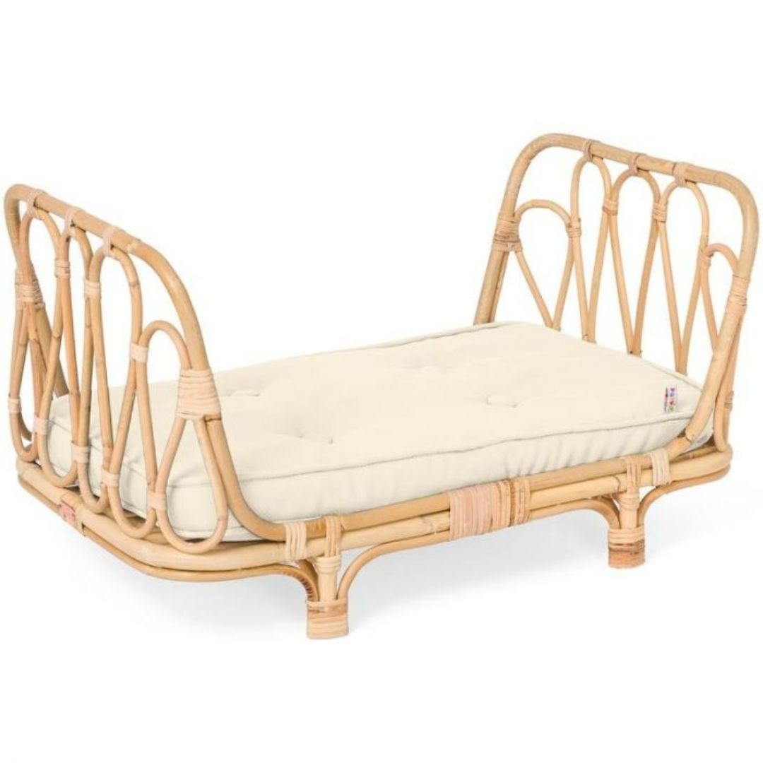 Rattan Dolls Day Bed w Mattress - Off White