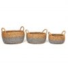Grey Seagrass and Jute Round Storage Baskets (Set of 3)